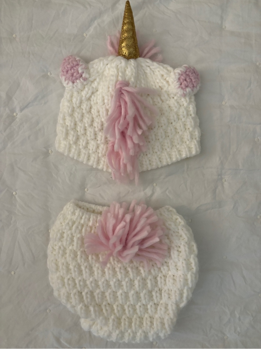 Newborn Baby Girl Unicorn Photo Prop Outfit Hat + Diaper Cover